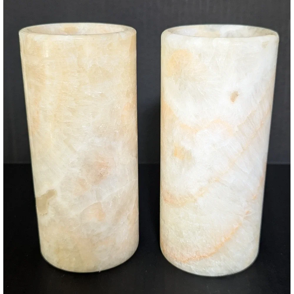 Onyx Stone‎ Cylinders For Lamp Shades/Candle Covers/Faux Flower Vase Set of Two